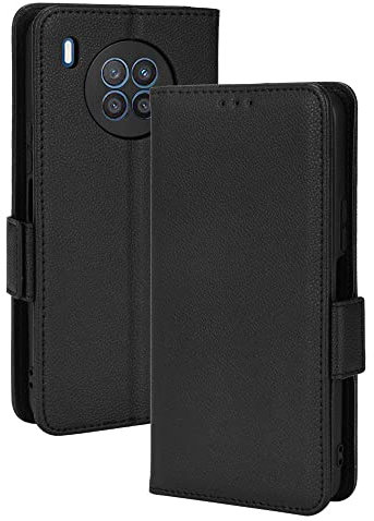 GOKEN Cover Pelle per Huawei Nova 8i (Huawei Nova 8 i), Magnetica Custodia con Supporto di Stand & Carte Slot, Flip Case con Portafoglio -Nero