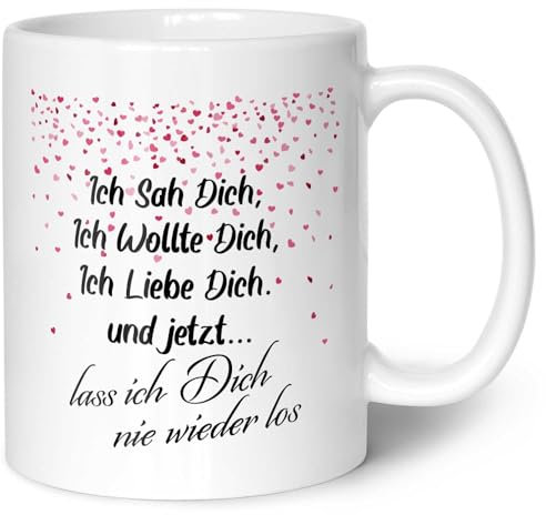 GRAVURZEILE Bedruckte Tasse mit Spruch - Ich sah dich - Kaffeetasse mit Spruch als Geschenk zum Valentinstag - Spülmaschinenfest & Mikrowellen geeignet - Geschenke für Sie & Ihn - Farbe: Weiß