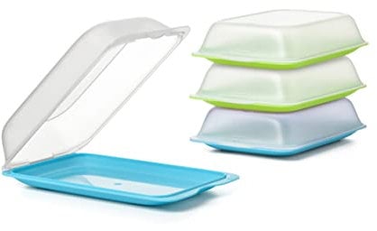 TATAY Aufschnittboxen für Kühlschrank | 4er Set Maxi | Frischhaltedosen mit Deckel, Stapelbar | Geeignet für Gefrierschrank, Mikrowelle und Spülmaschine | BPA-frei, 17x6,2x25,2 cm, Blau, Limettengrün