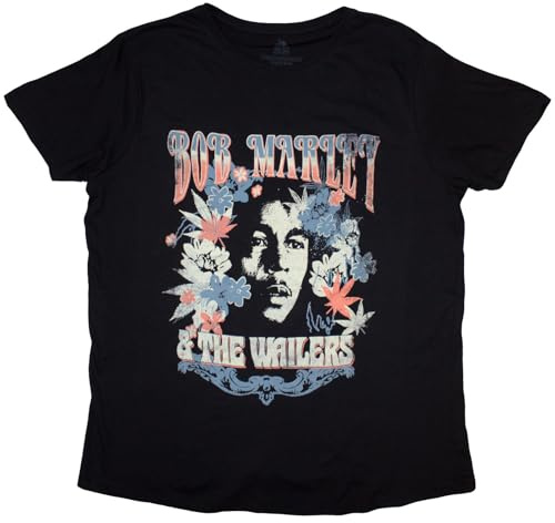 Bob Marley Women's Boyfriend Fit Floral Portrait Logo T Shirt