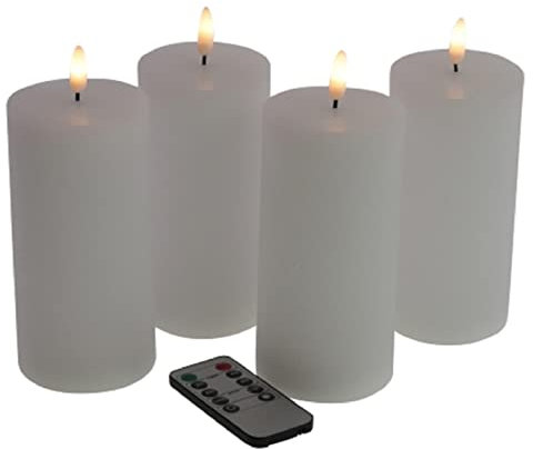 Werner Voss GmbH LED 4 x Kerze weiß Wachs 15 x 7,5 cm 3D Timer + Fernbedienung Stumpenkerze