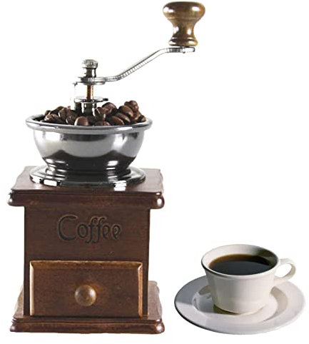 PURBLE Macinacaffè Antico,Macinacaffè Burr | Macinacaffè a manovella in Ceramica Antica Vintage in Legno con macinino da caffè in Stile retrò Macinacaffè a Mano a Grano Rotante