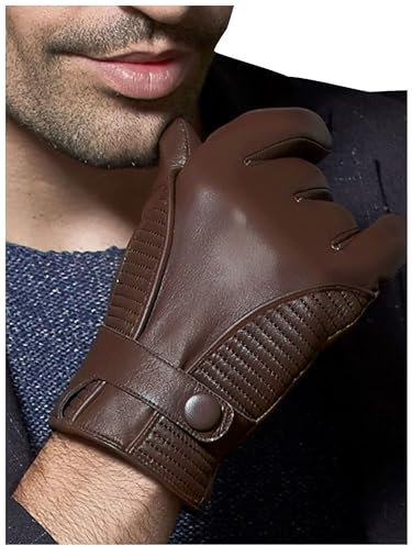 GSG SINCE 1998 Lederhandschuhe Herren Gefüttert Winter Lammfell Handschuhe Echtes Leder Warm Touchscreen Mit Kaschmir Gefüttert Braun L