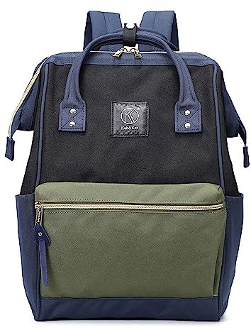 Kah & Kee Polyester Laptop Rucksack Wasserdicht Anti diebstahl Wickeltasche Universität Damen Herren (Tricolor, Klein) (Olive/Marineblau II, Groß)