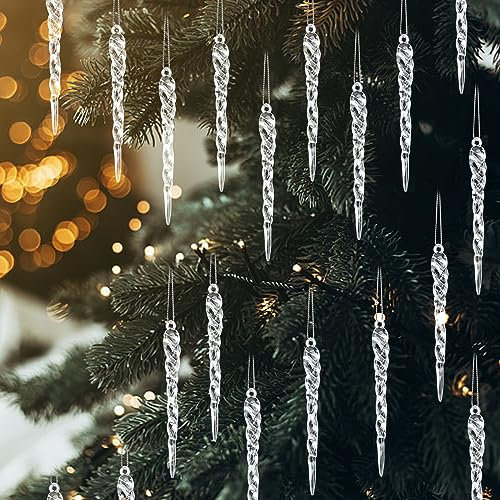 Gukasxi 100 Stück Eiszapfen Weihnachtsbaum Anhänger mit Seil, Acryl Kristall Eiszapfen Hängende Ornamente Weihnachtsbaum Hängende Anhänger für Christbaumschmuck Hängende Party Supplies