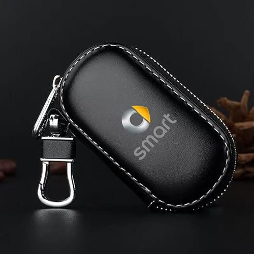 BRALEM Auto SchlüSselmäPpchen Für Smart Fortwo Forfour 453 451 450 Cabrio Forfour Coupe, Leder Tragbares SchlüSseletui SchlüSseltasche AutoschlüSsel Tasche ReißVerschluss SchlüSselanhäNger,Black