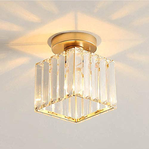 Mengjay Plafonnier Moderne Lustre Abat-jour en Cristal et Métal LED Suspension Luminaire éclairage E27 Lampe de Plafond carré pour Chambre salon Couloir cuisine salle de bains Salle (Gold - B)