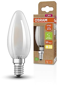 Osram SUPERSTAR+ CLASSIC B GLFR 40 LED-Lampe, E14, Minikerzenform, 2,5W, 470lm, 2700K, warmweißes Licht, LED-Filament-Technologie, sehr geringer Energieverbrauch, Energieeffizienzklasse B