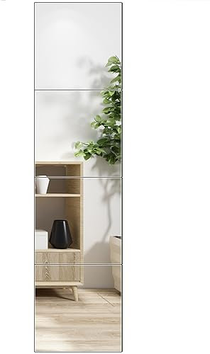 Ruomeng Piastrelle a specchio da parete a figura intera, 25,4 x 25,4 cm, 4 pezzi, senza cornice, specchio da parete per casa, palestra, bagno, camera da letto, soggiorno