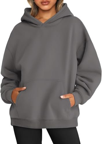 WINKEEY Felpa Donna con Cappuccio Elegante Felpa Oversize Maniche Lunghe Maglione Inverno Sport Maglie Primaverili Donna,Grigio Scuro S