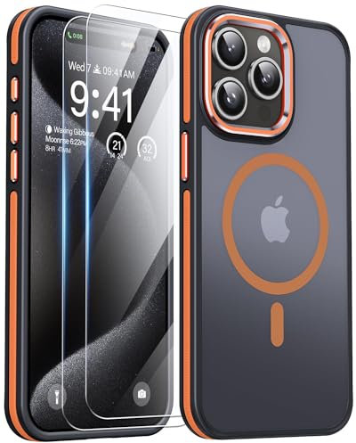 AOUIA for iPhone 15 Pro Max Magnetic Case, Compatible with MagSafe, [Anti-Fingerprint] [Anti-Scratch], Translucent Matte Case for iPhone 15 Pro Max Phone Case (Orange)