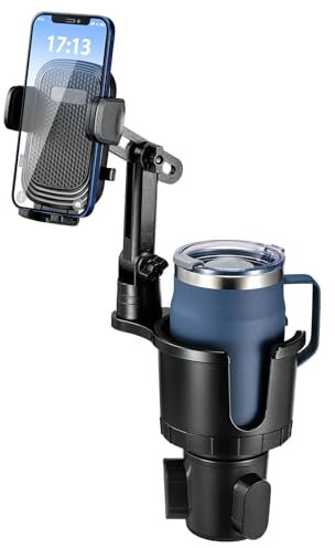 This Hill Car Cup Holder Expander Adjustable Base with Phone Mount for Car Compatible with iPhone All Smartphones