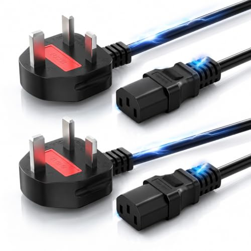 Desktop PC Power Cable UK, IEC C13 to 3 Pin Plug Mains Lead, 1.8m Computer Monitor Replacement Cord for Office Desk, Printer, Projector, TV and Gaming Setup, Heavy Duty Black PVC AC Power Cable