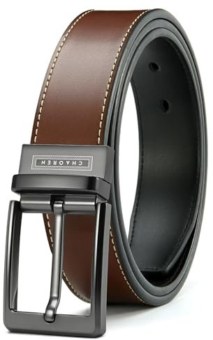 CHAOREN Ledergürtel Herren 1 Stück, Gürtel Herren Leder Reversibel Ein Schwarz Braun 35mm, Männer Wendegürtel Beidseitig für Casual Jeans und Anzug