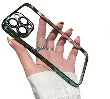 MdybF iphone Case Plating Clear Silicone Phone Case For Iphone 15 14 13 12 11 Pro Max Lens Protection Case Back Cover-For Iphone 13 Pro-Alpine Green