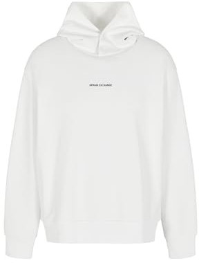 Armani Exchange Small Front And Back Cotton French Terry Felpa con Cappuccio, Bianco Sporco, L Uomo