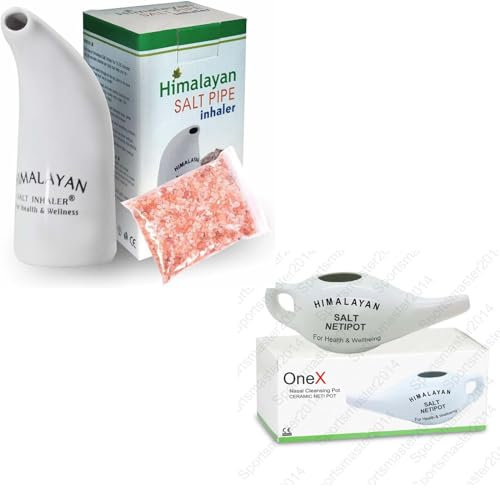 Health Original Himalayan Salt Inhaler Pipe Ceramic Filled with 100% Pure Himalayan Salt - with hygienic with 200Grm Salt Free (Salt Inhaler+Neti Pot)