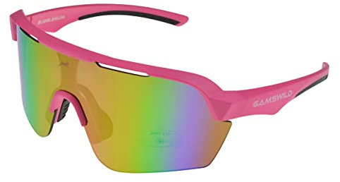 Gamswild WS7138 Sonnenbrille Einscheibenmodell Sportbrille Fahrradbrille Skibrille Damen Herren Unisex | weiß | pink | beere | blau | schwarz | mintgrün, Farbe: Pink