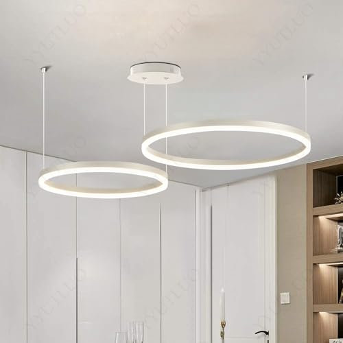 YYUTLUO Moderner DIY-Kreis-LED-Kronleuchter | 2 Weiß Goldringe:40+60cm=40W | LED-Pendelleuchte aus Metall+Acryl | 2,4 G Dimmbare Fernbedienung | Runde Decken-Hängelampe Wohnzimmer Schlafzimmer