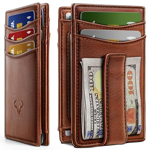 BULLIANT Magnetic Closure Slim Wallet-Genuine Leather Front Pocket Wallet for Men,RFID Blocking,Holds 12 Cards and Money Clip