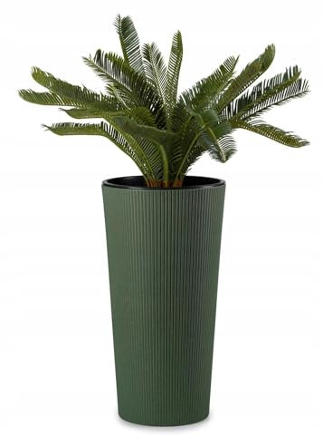 HowHomely Blumentopf Gross Hoch 57 cm mit Pflanzkübel Einsatz 30 cm Durchmesser - Grün Pflanzkübel Groß aus Kunststoff für Deko Wohnzimmer Garten oder Terrasse