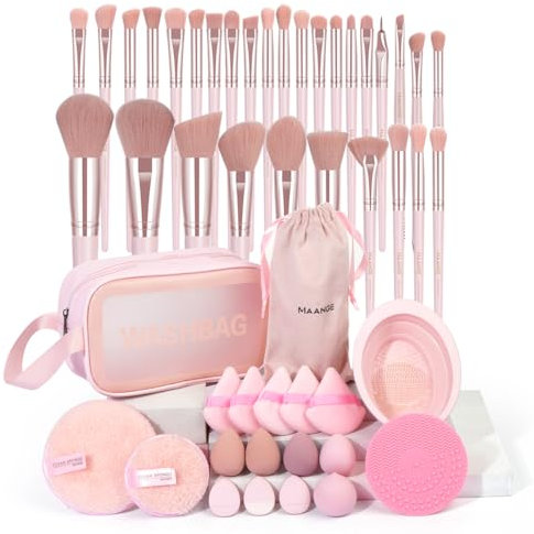 Pinselset Makeup MAANGE 49 Stück Make up Pinsel Set mit Puderquaste & Make up Schwamm & Make up Entferner puff & Kosmetiktasche & Reinigungsmatte Für Kosmetikpinsel Professionelle Make up Tools