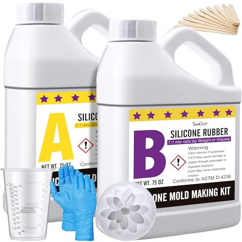 Kit de fabricación de moldes de silicona – Goma de silicona líquida elástica de 146 onzas para hacer moldes de silicona, fundición, silicona translúcida de curado rápido 18A para moldes de resina de