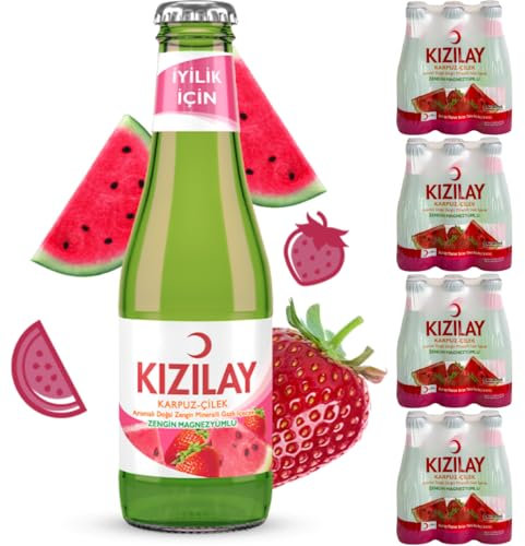 KIZILAY Agua mineral natural con sabor a sandía y fresa, abundante agua mineral con bicarbonato y sodio x 24 botellas con Pufai Grocery