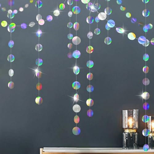 Biglumin 52 Ft Ghirlanda di Carta Decorazione, Scintillante Rotondo Striscione da Appendere Ghirlande, Glitterata Colorata a Forma di Cerchio, per Matrimonio Compleanno Natale Festa, 4 Pezzi x 4M