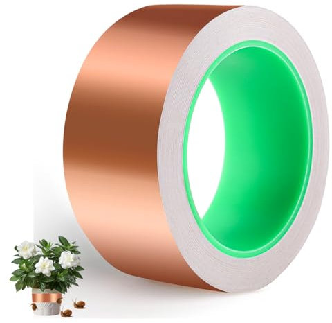 Queryifv 50MM Kupferband Gegen Schnecken, Kupferband Schneckenschutz Hochbeet Noppenfolie für Hochbeet, Pflanzenschutz, Kupferfolieband EMI Abschirmband