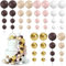 BOUBONI 48 Pcs Balls Cake Topper Decorations Balloon Cupcake Toppers Foam Cake Topper Balls Cake Balls Decorations for Birthday Party Wedding (Brown,White,Gold)