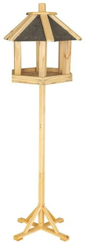 ITA Vogelhaus mit Ständer Restaurant 37x33x35 cm aus Holz - Vogelfutterhaus für Wildvögel - Wetterfest, Stabil, Robust - Vogelfutterspender Direkt vom Hersteller - EU Produkt