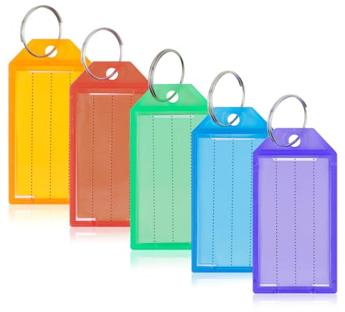 AiQInu Schlüsselanhänger Beschriftbar 20 Stück,mit beschreibbaren Etiketten,5 Farben Schlüssel Anhänger Schlüsselschilder mit Ring Schlüsselschilder zum Beschriften für Koffer Haustiere Gepäckstücke