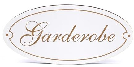 Dekolando Deko Türschild oval - Garderobe - Schild 15 x 7 cm - Schilder Türschilder Namensschilder Wohnung selbstklebend Holzschild Tür Holzschilder