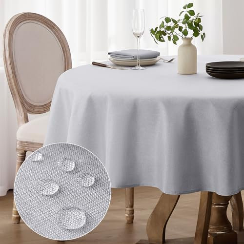 Softalker tischdecke rund 140 cm Durchmesser tischdecken abwaschbar leinenoptik Grau tischtuch Wasserabweisende tischwäsche klein gartentischdecke Table Cloth für Camping, Hochzeiten, Geburtstag