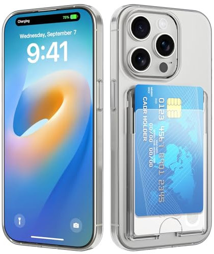 nicekool Hülle für iPhone 15 Pro mit Kartenfach für 2 Karten, Handyhülle Kartenhalter Transparente Rückseite Schutzhülle Dünn Weiche Stoßfest Handy Kartenetui Bumper Brieftasche Cart Case Cover