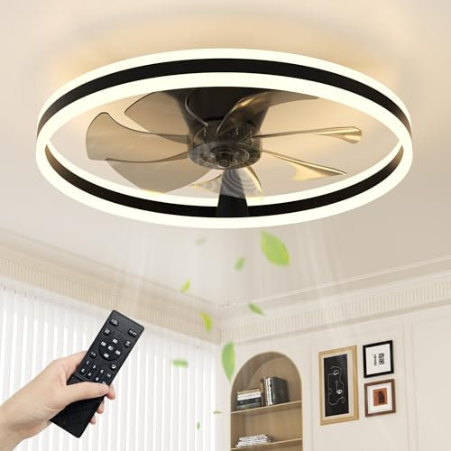 NIORSUN Ceiling Fans with Lights and Remote, 60cm Modern Smart LED Ceiling Fan Light, 6 Speeds and 3000K-6500K Dimmable Quiet Fan Lights Ceiling for Bedroom Living Room Dining Room (Black)