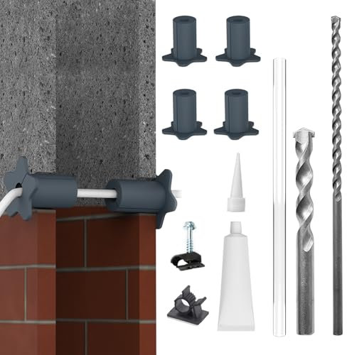 4PCS 5/8” Starlink Wall Grommets Cable Routing kit Accessories for Cables Pass Through with 5/8 Spade Drill bit,50 Wall Wires cilps Special Design for Concrete and Brick Wall (Grey)