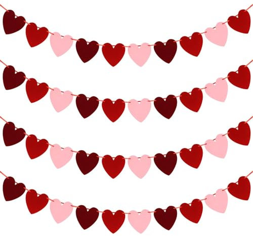 4 Stück Herz Papier Girlande Rosa Deko, Hängend Herzgirlande, Dekorationen für Geburtstag, Hochzeitsgirlande, Geburtstagsdeko, Kindergeburtstag (6 x 7 cm)