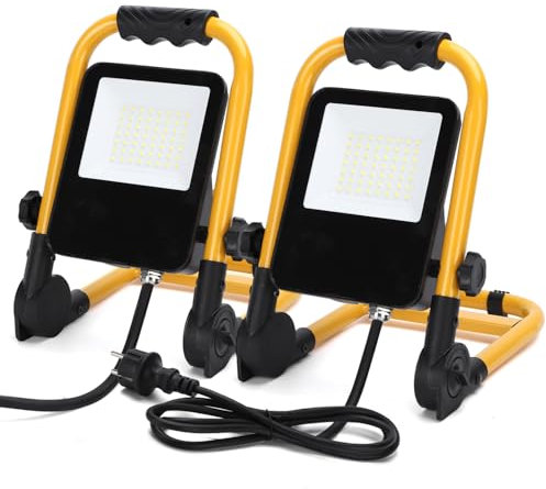 Aigostar LED Arbeitsleuchte 2x30W 2700LM IP65 Wasserdicht 6500K Kaltes Weißes Licht 25,8x18,3x5,4cm 2 Stück Tragbar Flexibel Wandmontage Garage Werkstatt Baustelle