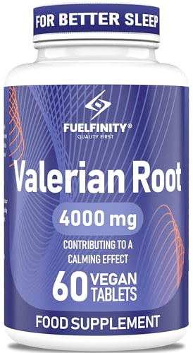 High Strength: Valerian Root Tablets - 4000mg 60 Tablets - Stress Management Herbal Supplement - Valerian Root Supplement for Sleep Support - Vegan - FuelFinity Standards (1 Normal Pack)