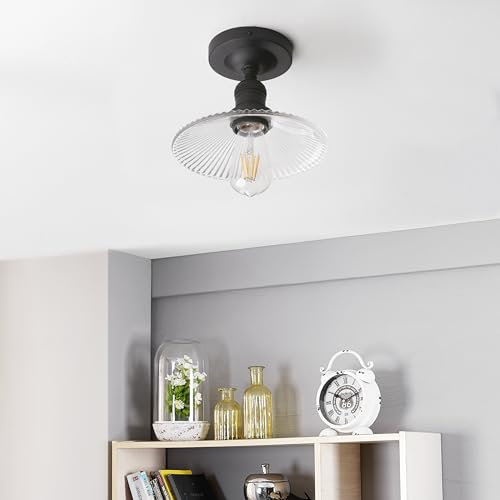 Phansthy Deckenleuchte Hängeleuchte Pendelleuchten Loft-Pendelleuchte E27 Bad lampe mit Glas Lampeschirme Kronleuchter für Korridor Kleine Zimmer Kitchen (Schwarz Farbe)