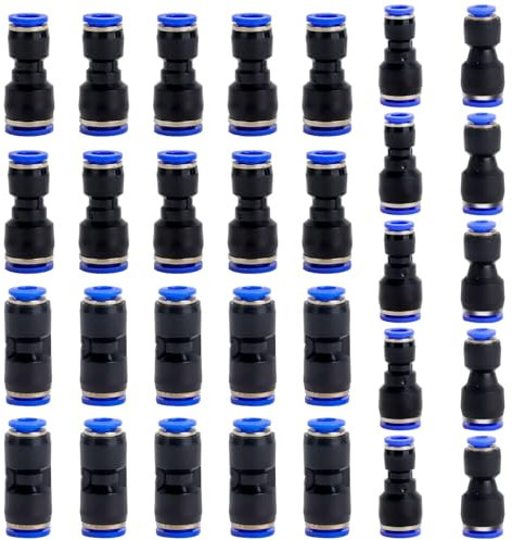 Lucywey 30 Piezas Conectores Neumáticos Enchufe Rápido 4/6/8mm - Juego Completo con Reductores 4-8/6-12mm, 360° Giro, Alta Resistencia (1 Mpa) para Sistemas de Aire Comprimido