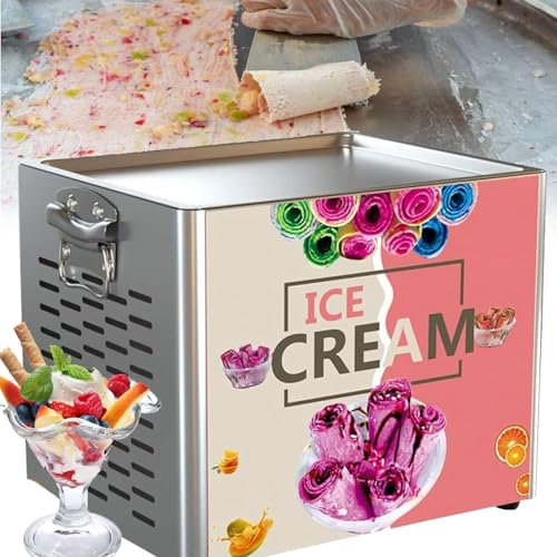LPONAA Máquina Comercial para Hacer Helados Enrollados De 330 W, De Acero Inoxidable, con Bandeja Cuadrada De 30 X 25 Cm, Ideal para Postres.