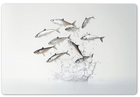 KitchenYeah© Platzsets Abwaschbare Placemats Set 6 45x30 cm Tischsets Platzdeckchen Platzset Tischset Esstisch Telleruntersetzer Waschbar Fisch - Wasser - Weiß