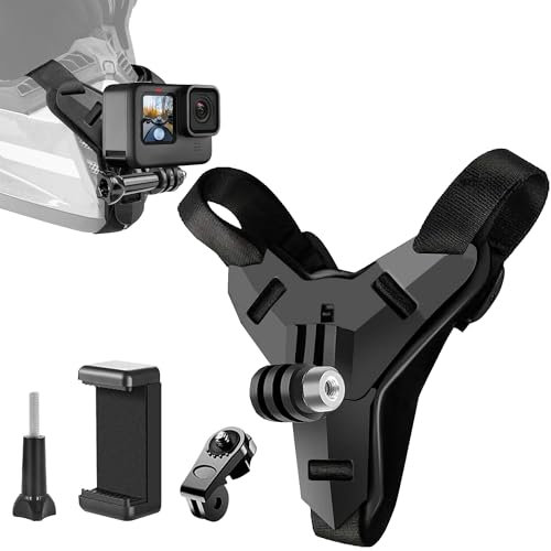 HAOBIN Motorradhelm Kinnhalterung Motorrad Helmhalterung Chin Mount motorradhelm gurthalterung Kompatibel mit GoPro und den meisten Action-Kameras,kann auch auf Handys montiert Werden