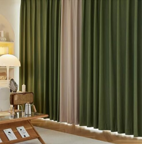 Tolldek 2er Pack Blickdichte Gardinen, Vorhang für Jugendzimmer Patchwork Zweifarbig, Chenille Ösen Gardine Blickdicht Fenster Fenstergardinen für Wohnzimmer, B 137 x H 183cm, Beige Grün