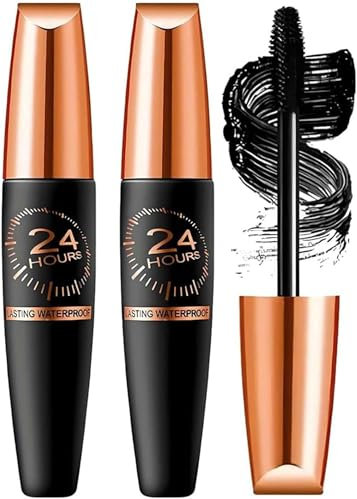 Cordialk Waterproof Silk Fibre Thick Lengthening Mascara, 4D Silk Fiber Lash Mascara, 24H Long Lasting Liquid Lash Extensions for Women, Volume, Length Smudge-Proof, Dirt-Resistant (2Pcs, 1)