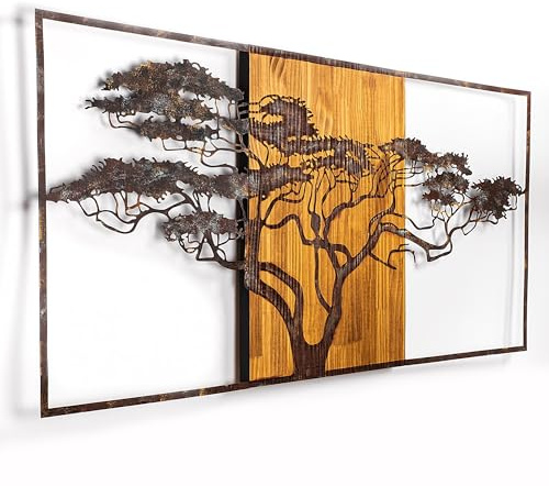 Wallity Handbemaltes, dekoratives Wandaccessoire aus Holz, 147 x 70 x 3 cm | 100% Holz (3 cm) & Metall (1,5 mm) | Einzigartiges Kunstwerk für Ihre Wohnräume
