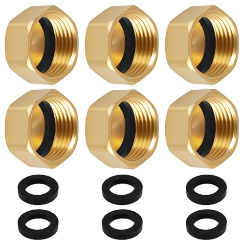 6PCS Blindstopfen Wasserleitung, Messing Stopfen 1/2 Zoll, Messing Kappe G1 Innengewinde 20mm Set Rohrkappen Mit Dichtung,Verschlusskappe Für Wasserleitung, Eckventil Kappe,Blindstopfen Kompatibel